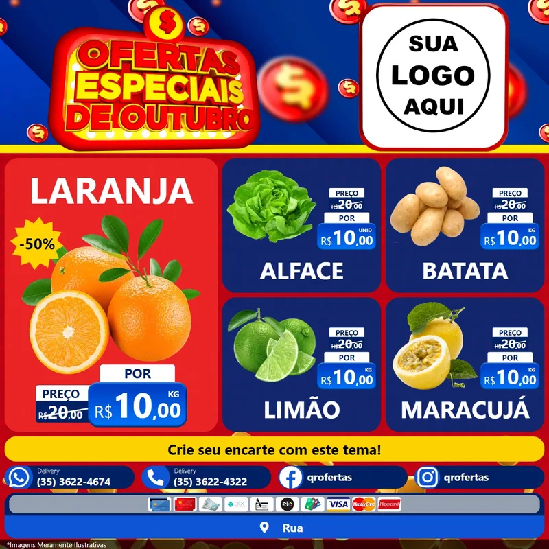 Modelo de Rede Social para Feed Facebook com o tema Ofertas Especiais de Outubro para Hortifrúti