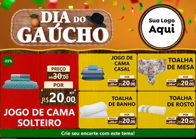 Modelo de Encarte para Encarte A4 Horizontal com o tema Dia do Gaúcho para Cama, Mesa e Banho