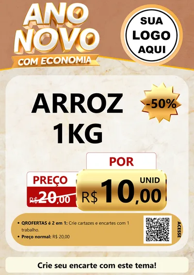 Modelo de Cartaz para Cartaz A4 Vertical com o tema Ano Novo Com Economia para Supermercado