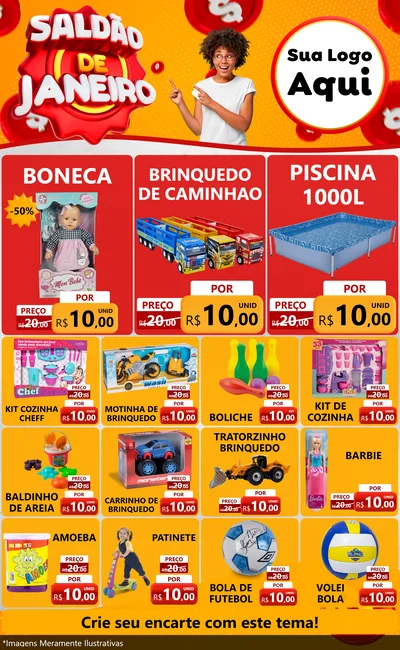 Modelo de Encarte para Encarte Grande com o tema Saldão de Janeiro para Brinquedos