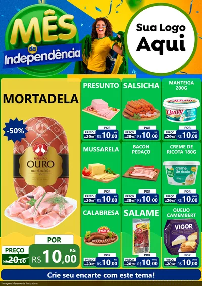 Modelo de Encarte para Encarte A4 Vertical com o tema Mês da Independência para Frios e Laticínios