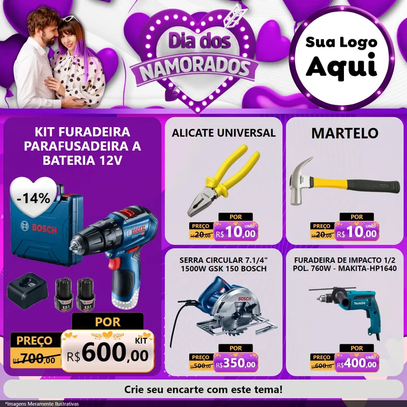 Modelo de Rede Social para Feed Facebook com o tema Dia dos Namorados para Maquinas e Ferramentas