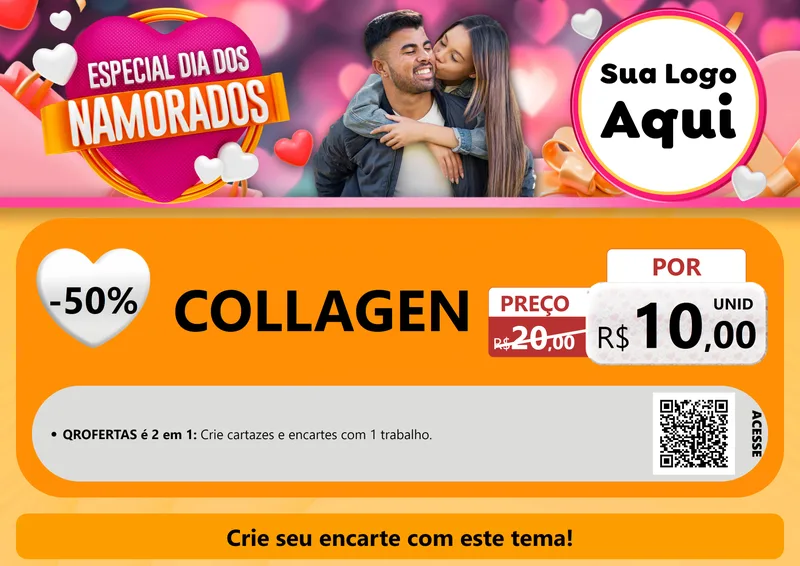 Modelo de Cartaz para Cartaz A4 Horizontal com o tema Especial Dia dos Namorados para Suplementos alimentares
