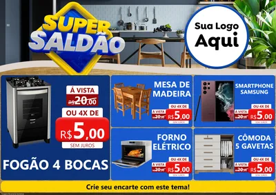Modelo de Encarte para Encarte A4 Horizontal com o tema Super Saldão para Móveis e Eletro