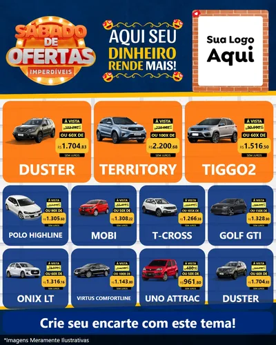 Modelo de Rede Social para Feed Instagram com o tema Sábado de Ofertas Imperdíveis para Concessionaria de Carros