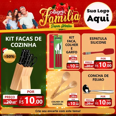 Modelo de Rede Social para Feed Facebook com o tema Alegria em Família Super Ofertas - Natal para Utilidades Domésticas