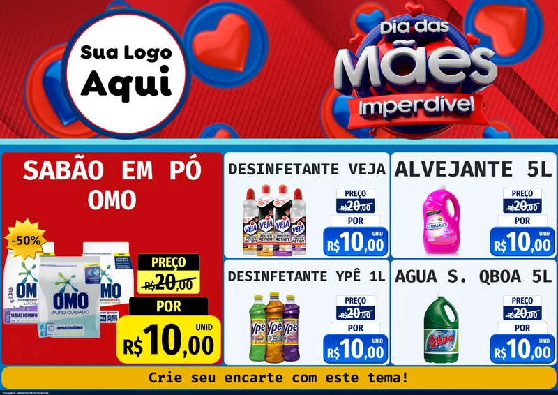 Modelo de Encarte para Encarte A4 Horizontal com o tema Dia Das Mães Imperdível para Produtos de Limpeza