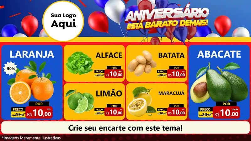Modelo de TV para TV Horizontal com o tema Aniversário para Hortifrúti