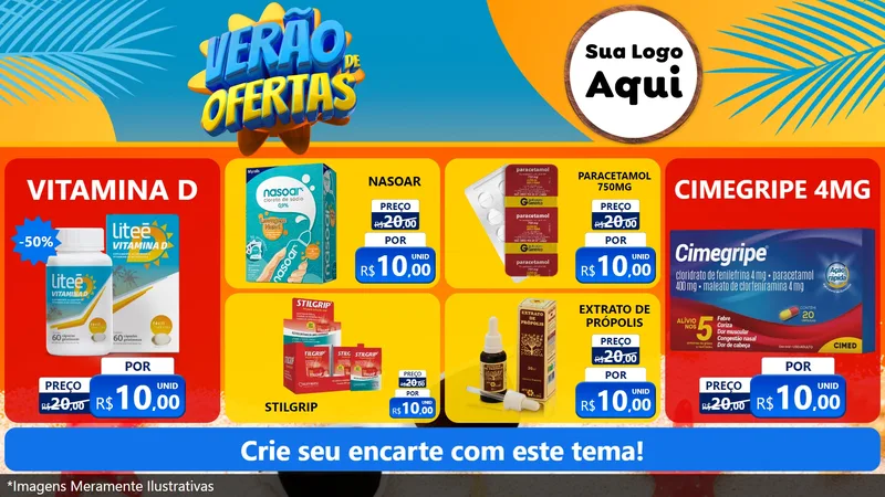 Modelo de TV para TV Horizontal com o tema Verão de Ofertas para Farmácia
