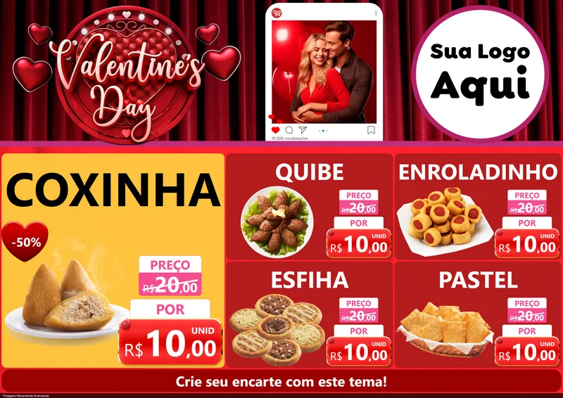 Modelo de Encarte para Encarte A4 Horizontal com o tema Valentine's Day para Salgadaria