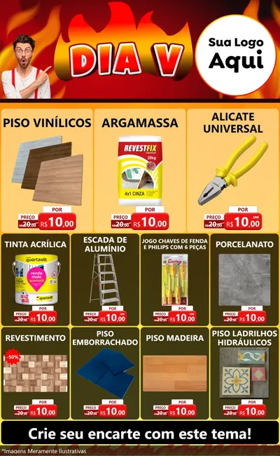 Modelo de Encarte para Encarte Grande com o tema Dia V para Material para Construção