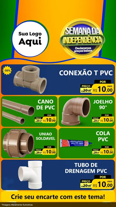 Modelo de TV para TV Vertical com o tema Semana da Independência Declaramos Preços Baixos para Tubos e conexões