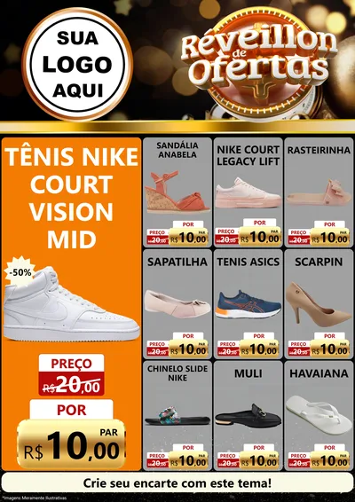 Modelo de Encarte para Encarte A4 Vertical com o tema Réveillon de Ofertas para Calçados