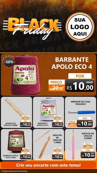 Modelo de Rede Social para Stories com o tema Black Friday para Armarinho e Aviamentos