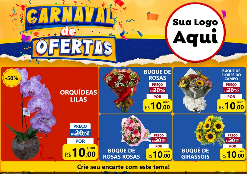Modelo de Encarte para Encarte A4 Horizontal com o tema Carnaval de Ofertas para Floricultura e jardim