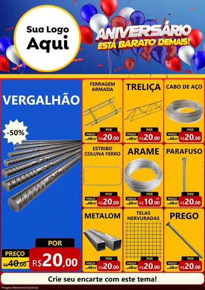 Modelo de Encarte para Encarte A4 Vertical com o tema Aniversário para Ferragens