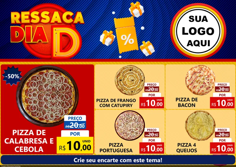 Modelo de Encarte para Encarte A4 Horizontal com o tema Ressaca Dia D para Pizzaria