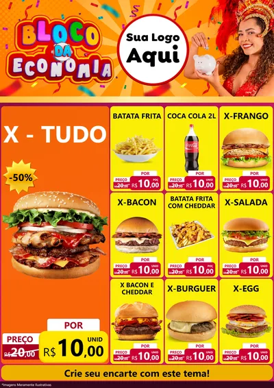 Modelo de Encarte para Encarte A4 Vertical com o tema Bloco da Economia para Hamburgueria