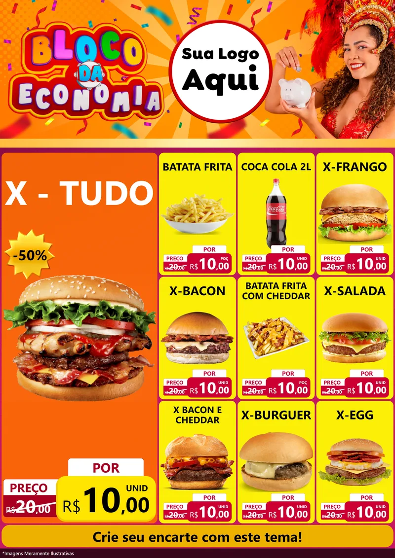 Modelo de Encarte para Encarte A4 Vertical com o tema Bloco da Economia para Hamburgueria