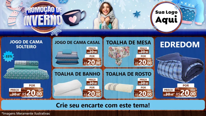 Modelo de TV para TV Horizontal com o tema Promoção de Inverno para Cama, Mesa e Banho