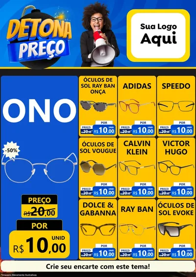 Modelo de Encarte para Encarte A4 Vertical com o tema Detona Preços para Óticas