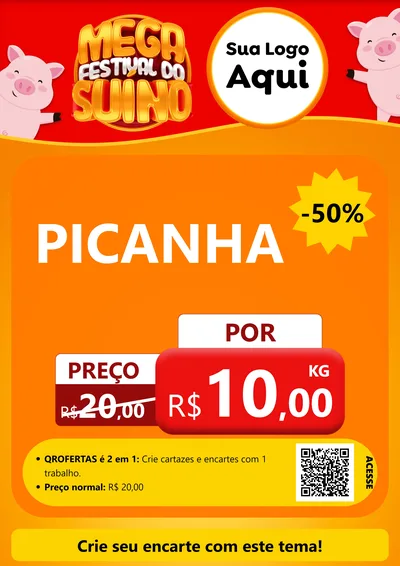 Modelo de Cartaz para Cartaz A4 Vertical com o tema Mega Festival do Suíno para Açougue