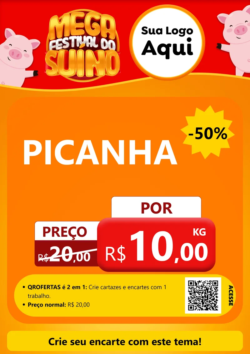 Modelo de Cartaz para Cartaz A4 Vertical com o tema Mega Festival do Suíno para Açougue