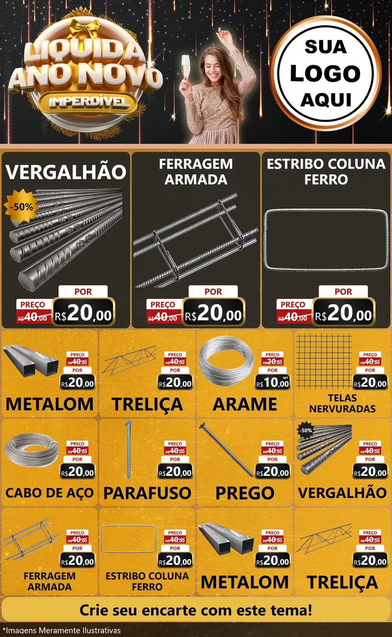 Modelo de Encarte para Encarte Grande com o tema Liquida Ano Novo Imperdível para Ferragens