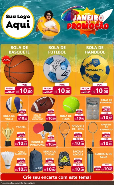 Modelo de Encarte para Encarte Grande com o tema Janeiro de Promoção para Artigos Esportivos
