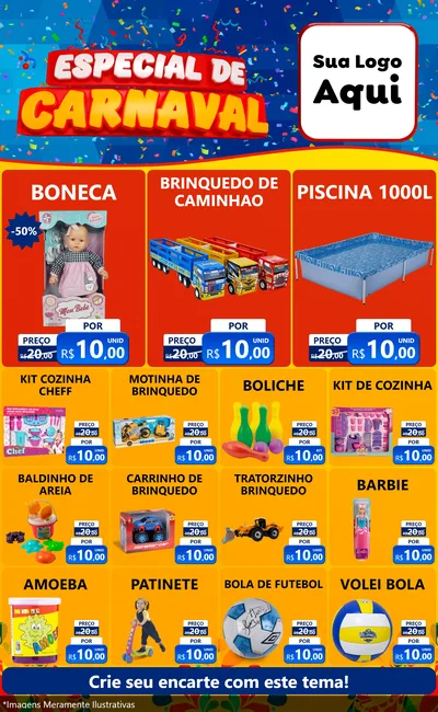Modelo de Encarte para Encarte Grande com o tema Especial de Carnaval para Brinquedos