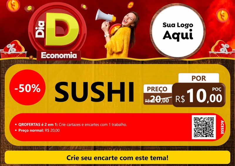 Modelo de Cartaz para Cartaz A4 Horizontal com o tema Dia D Economia para Comida japonesa