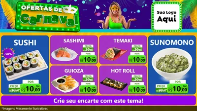 Modelo de TV para TV Horizontal com o tema Ofertas de Carnaval para Comida japonesa