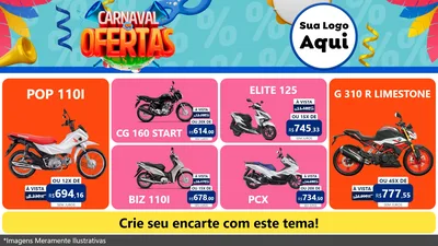 Modelo de TV para TV Horizontal com o tema Carnaval de Ofertas para Concessionaria de Motos