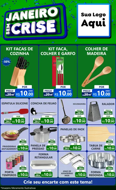 Modelo de Encarte para Encarte Grande com o tema Janeiro Sem Crise para Utilidades Domésticas
