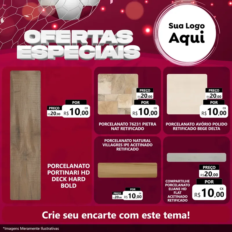 Modelo de Rede Social para Feed Facebook com o tema Ofertas Especiais - Futebol para Pisos e revestimentos