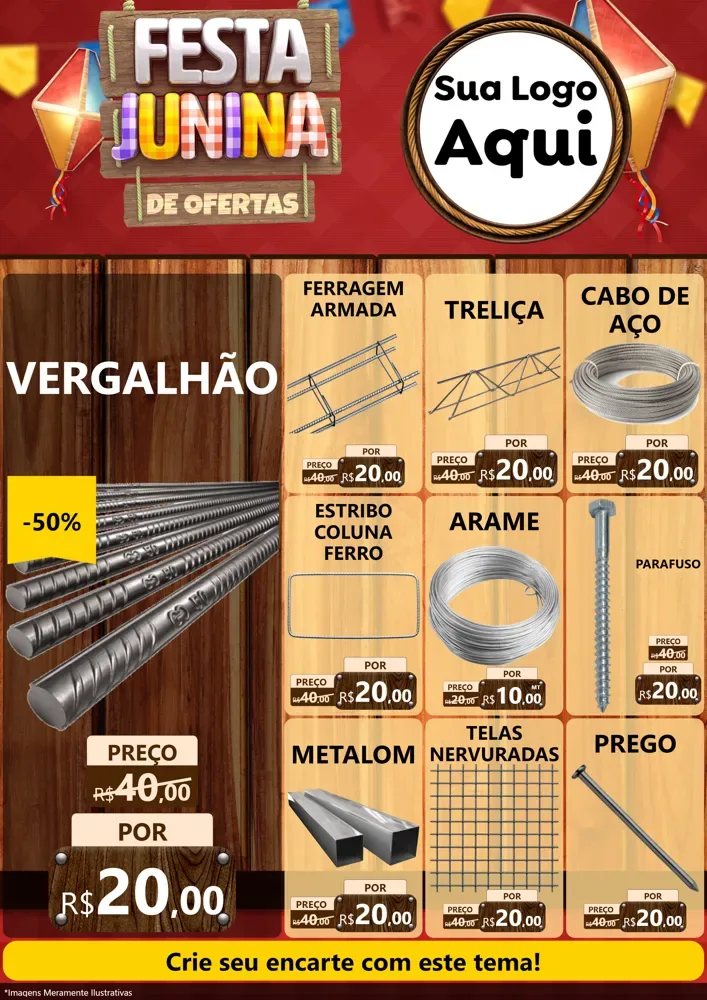 Modelo de Encarte para Encarte A4 Vertical com o tema Festa Junina de Ofertas para Ferragens