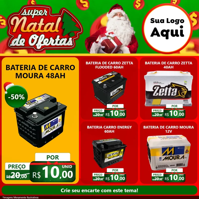 Modelo de Rede Social para Feed Facebook com o tema Super Natal de Ofertas para Baterias Elétricas