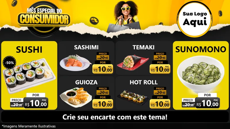 Modelo de TV para TV Horizontal com o tema Mês Especial do Consumidor para Comida japonesa