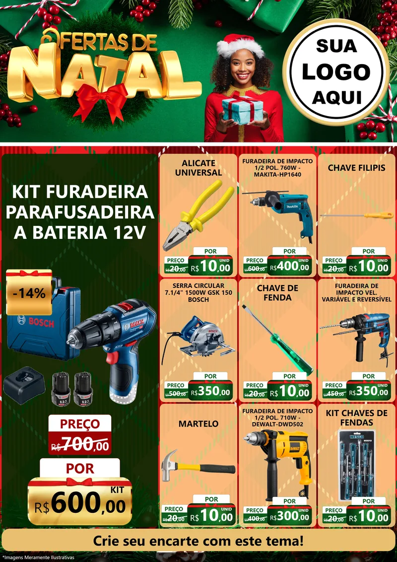 Modelo de Encarte para Encarte A4 Vertical com o tema Ofertas de Natal para Maquinas e Ferramentas