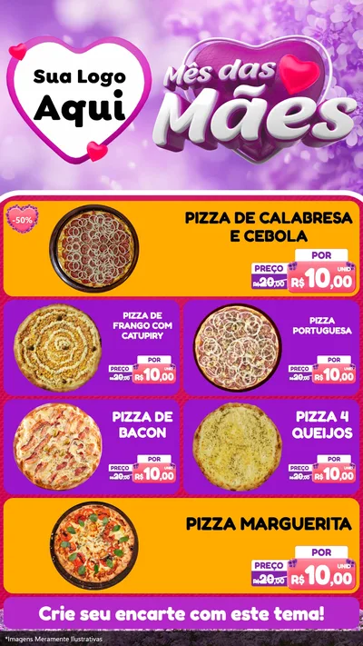 Modelo de TV para TV Vertical com o tema Mês das Mães para Pizzaria