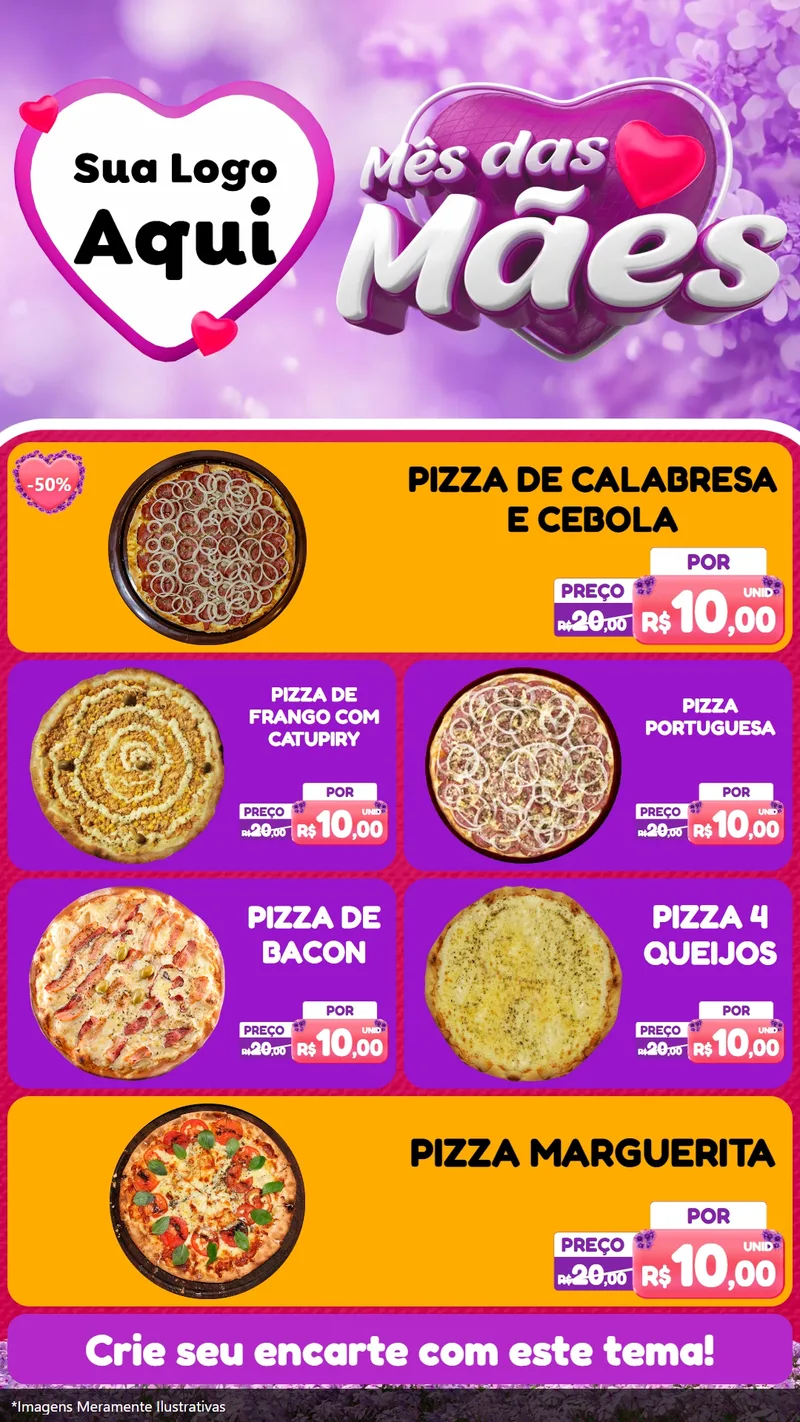 Modelo de TV para TV Vertical com o tema Mês das Mães para Pizzaria