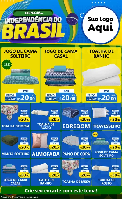 Modelo de Encarte para Encarte Grande com o tema Especial Independência do Brasil para Cama, Mesa e Banho