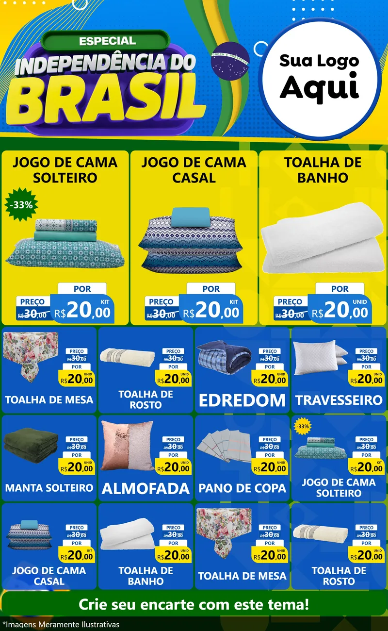 Modelo de Encarte para Encarte Grande com o tema Especial Independência do Brasil para Cama, Mesa e Banho