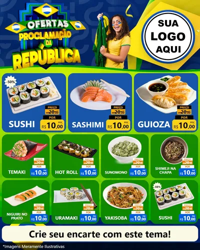 Modelo de Rede Social para Feed Instagram com o tema Ofertas Proclamação da República para Comida japonesa