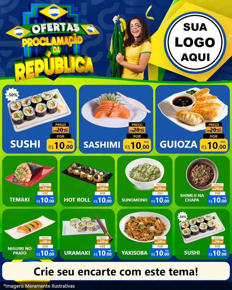 Modelo de Rede Social para Feed Instagram com o tema Ofertas Proclamação da República para Comida japonesa