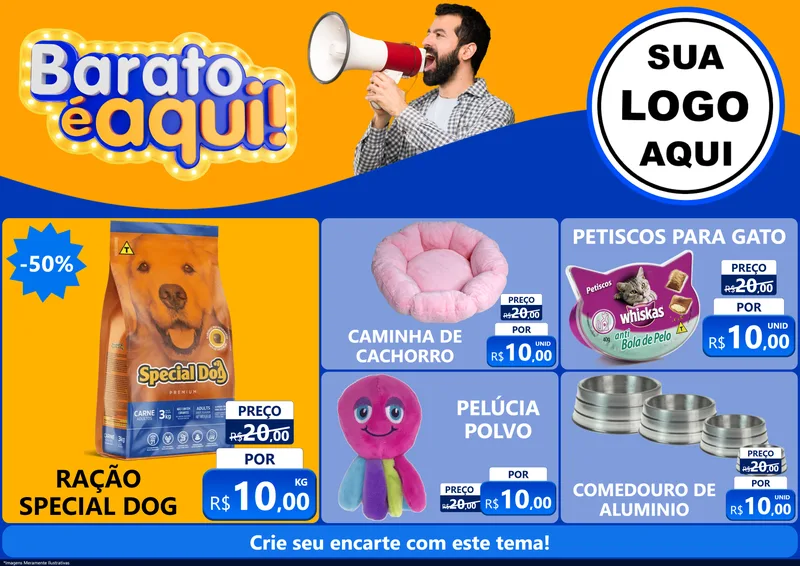 Modelo de Encarte para Encarte A4 Horizontal com o tema Barato é aqui para Pet Shop