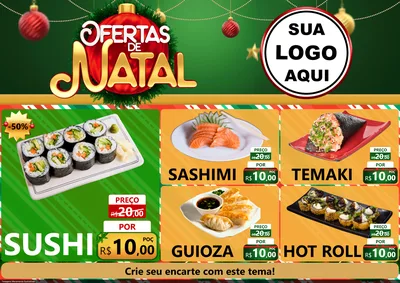 Modelo de Encarte para Encarte A4 Horizontal com o tema Ofertas de Natal para Comida japonesa