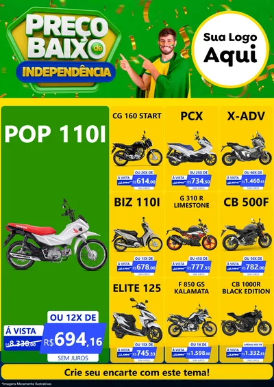 Modelo de Encarte para Encarte A4 Vertical com o tema Preço Baixo de Independência para Concessionaria de Motos