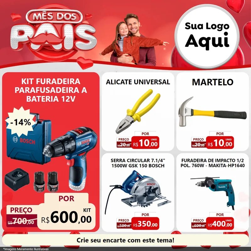 Modelo de Rede Social para Feed Facebook com o tema Mês dos Pais para Maquinas e Ferramentas