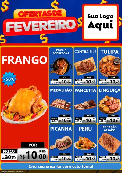 Modelo de Encarte para Encarte A4 Vertical com o tema Ofertas de Fevereiro para Assados